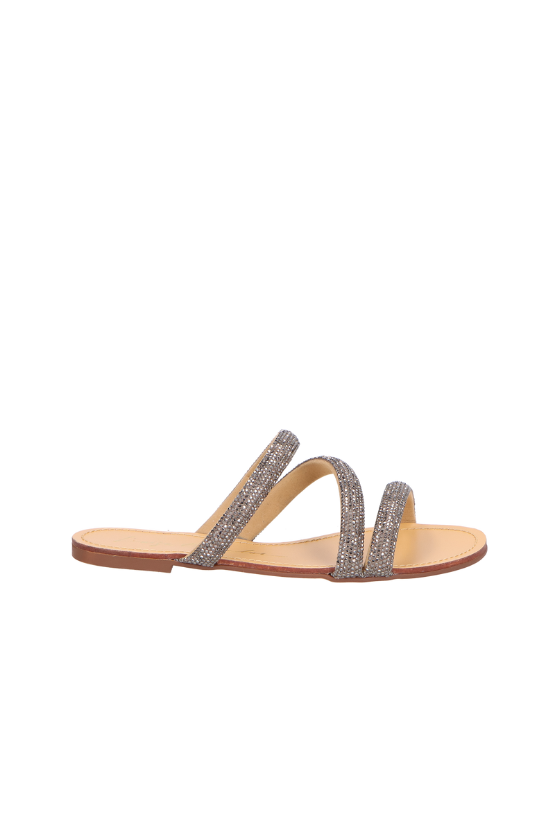 SANDÁLIA RASTEIRA EM CAMURÇA BEGE ARGILA COM CRISTAIS