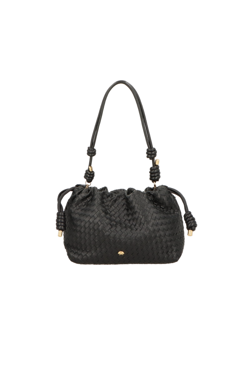 BOLSA MÉDIA EM COURO PRETO COM ALÇA DE NÓS