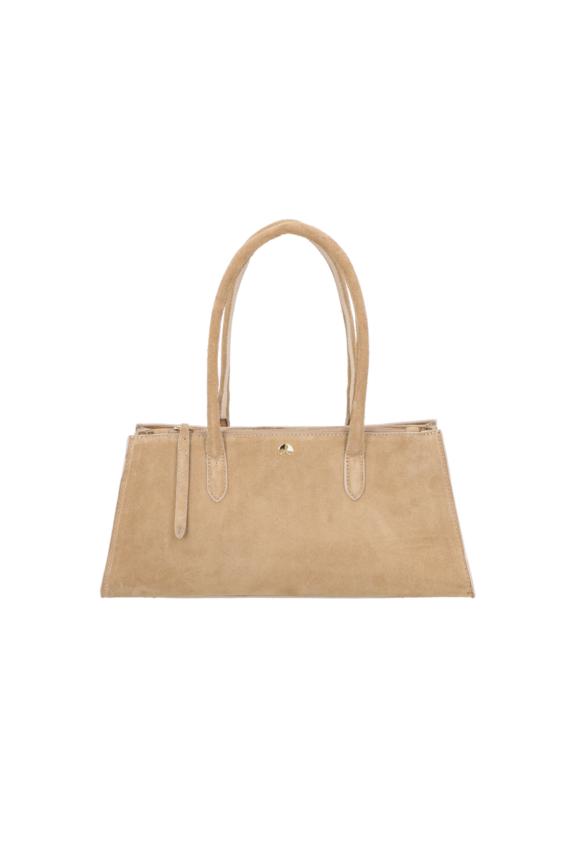 BOLSA MÉDIA EM CAMURÇA BEGE FENDI ESTRUTURADA  BOLSA MÉDIA EM CAMURÇA BEGE FENDI ESTRUTURADA