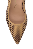 SCARPIN SALTO FINO ALTO EM COURO BEGE AREIA COM RECORTES