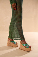 SANDÁLIA PLATAFORMA COM TIRA CRUZADA LISTRADA VERDE E AZUL