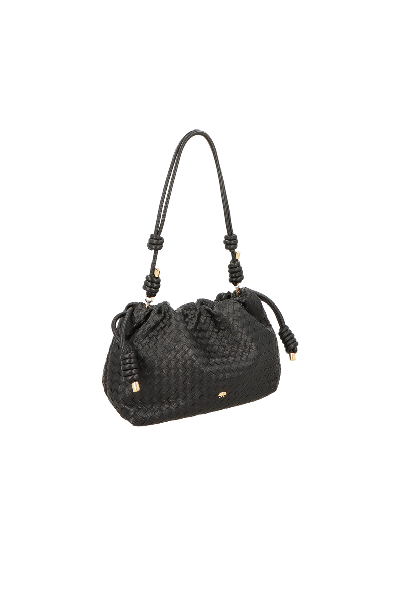 BOLSA MÉDIA EM COURO PRETO COM ALÇA DE NÓS