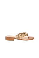 SANDÁLIA RASTEIRA EM COURO CARAMELO COM TIRAS TRAMADAS