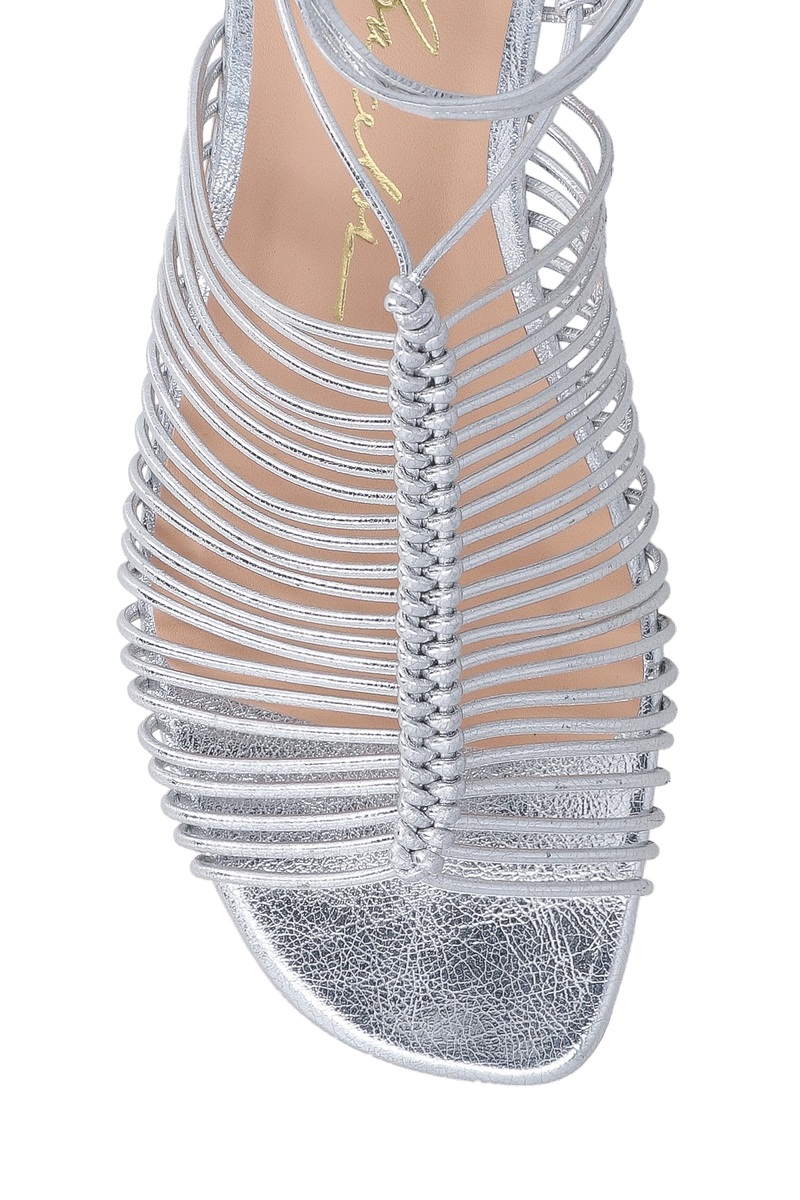 SANDÁLIA RASTEIRA METALIZADA PRATA MULTI TIRAS FINAS