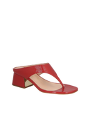 SANDÁLIA SALTO BLOCO MÉDIO COM TIRA ENTRE OS DEDOS EM COURO VERNIZ VERMELHO
