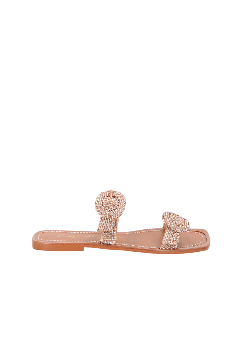 SANDÁLIA RASTEIRA BEGE BLUSH COM FIVELAS DE STRASS