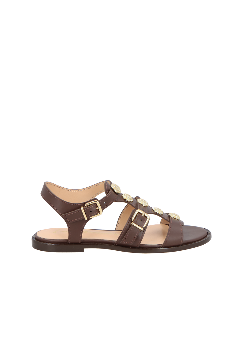 SANDÁLIA RASTEIRA PESCADORA EM COURO MARROM CAFÉ COM REBITES