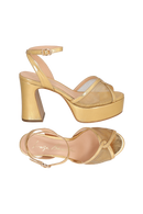 SANDÁLIA MEIA PATA METALIZADA DOURADA COM TELA