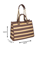 MAXI BOLSA LISTRADA MARROM E AMARELO COM ALÇAS DE CORRENTE