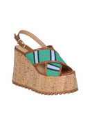 SANDÁLIA PLATAFORMA COM TIRA CRUZADA LISTRADA VERDE E AZUL