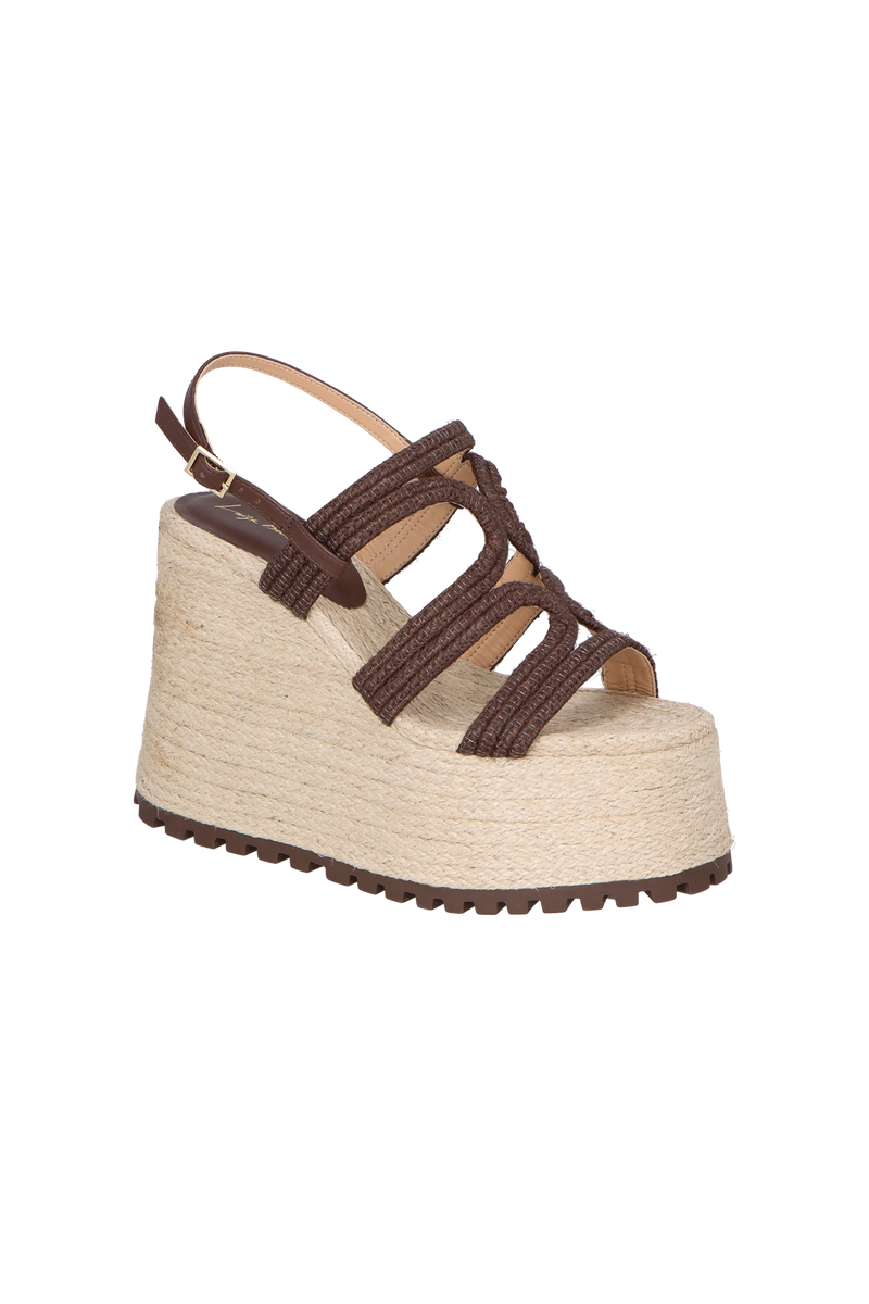 SANDÁLIA PLATAFORMA EM RÁFIA COM TIRAS ENTRELAÇADAS