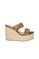 SANDÁLIA ANABELA COM PEDRARIA EM TONS TERROSOS E JUTA
