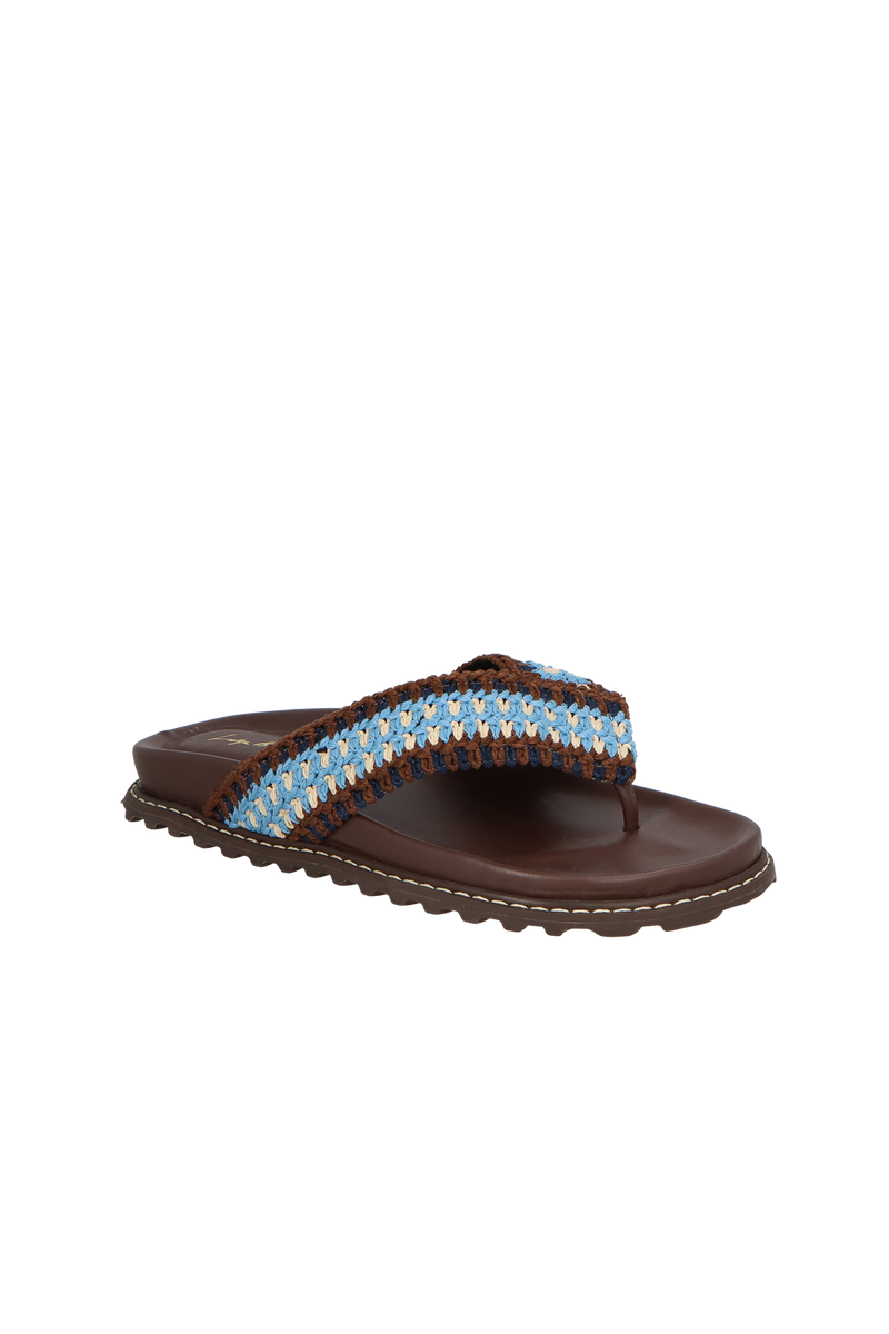 SANDÁLIA DE DEDO EM CROCHET MULTICOR MARROM CAFÉ