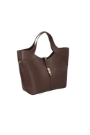 BOLSA GRANDE EM COURO MARROM CAFÉ COM FECHO DOURADO