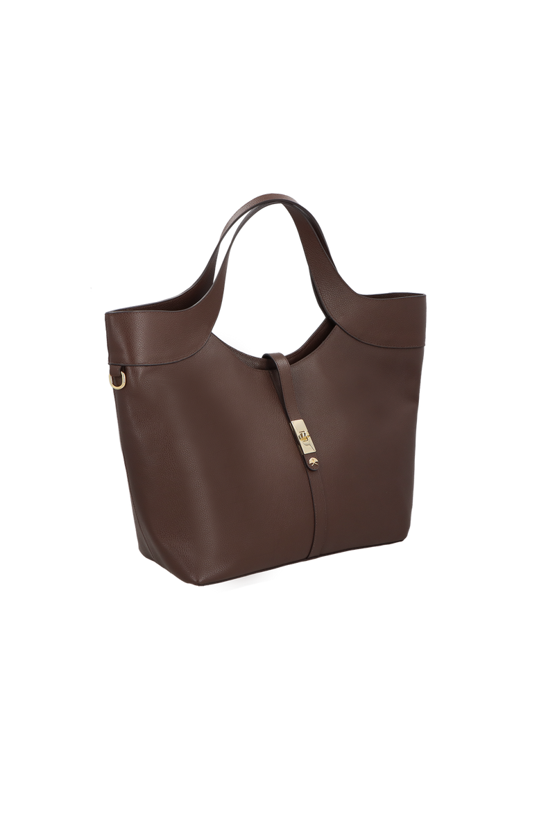 BOLSA GRANDE EM COURO MARROM CAFÉ COM FECHO DOURADO