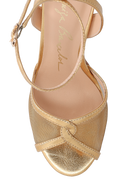 SANDÁLIA DE SALTO ALTO FLARE METALIZADA COM TELA OURO