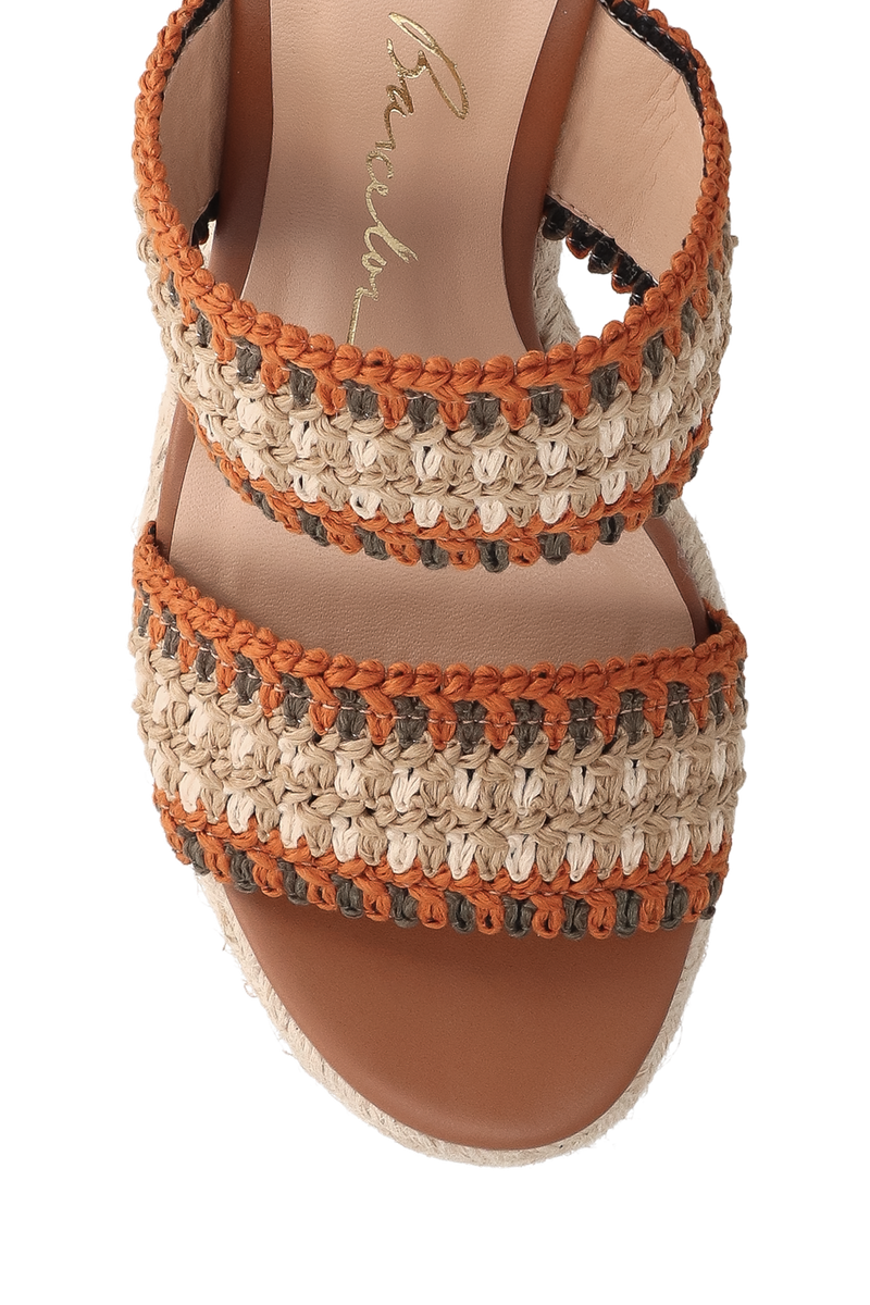 SANDÁLIA ANABELA EM CROCHET MULTICOR CARAMELO