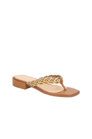 SANDÁLIA RASTEIRA EM COURO CARAMELO COM TIRAS TRAMADAS