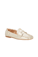 MOCASSIM EM COURO METALIZADO DOURADO COM DETALHE DE FIVELA