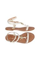 SANDÁLIA RASTEIRA EM COURO OFF WHITE COM ENFEITE METÁLICO ESTRELA