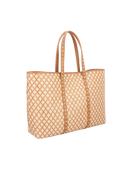 BOLSA SHOPPING GRANDE EM COURO CARAMELO E PALHA COM REBITES