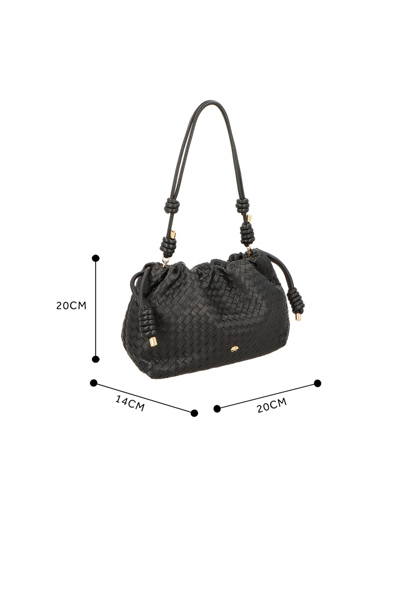 BOLSA MÉDIA EM COURO PRETO COM ALÇA DE NÓS