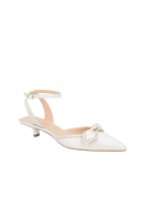 SCARPIN SLINGBACK EM COURO OFF WHITE COM SALTO BAIXO E LAÇO CENTRAL