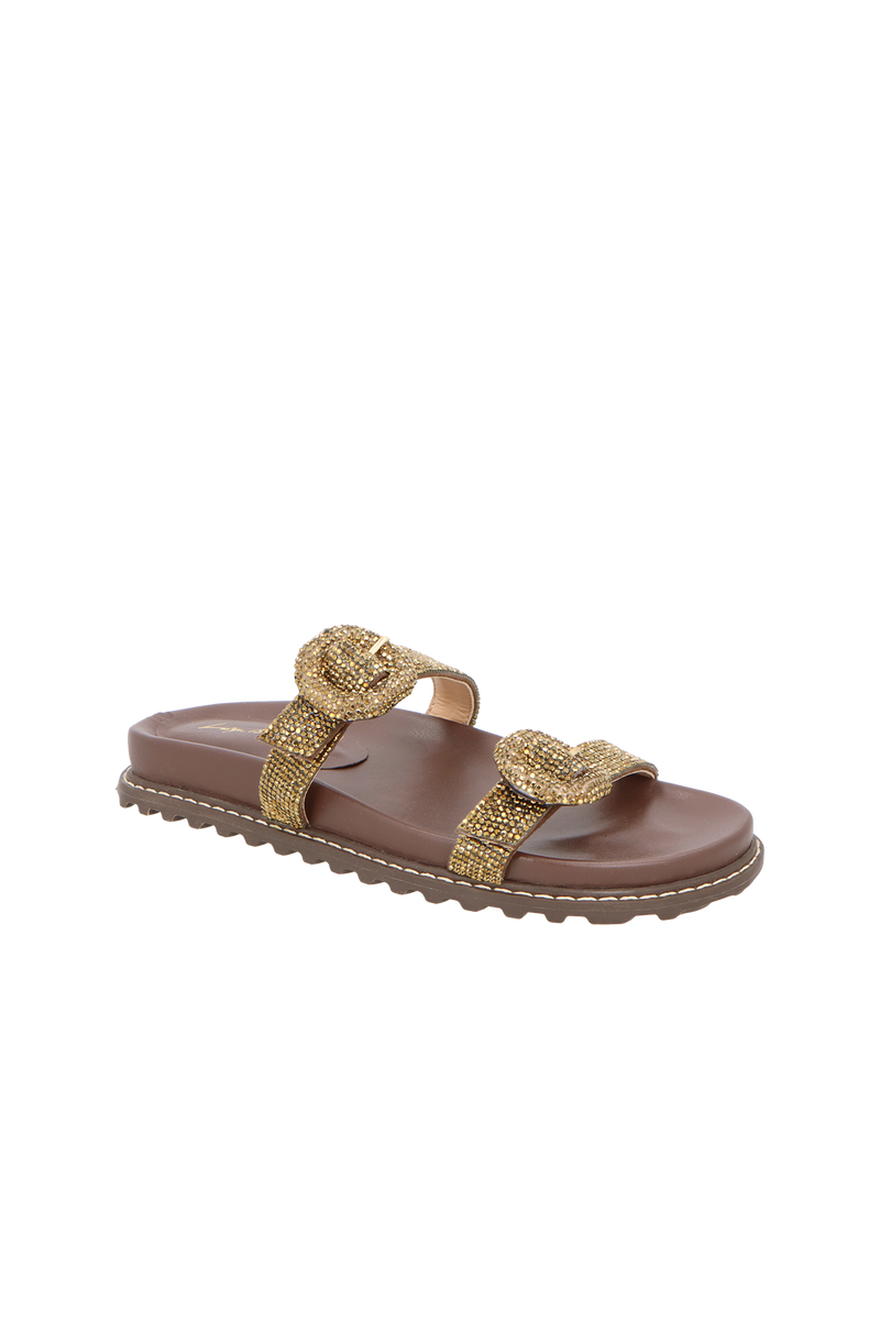 PAPETE EM COURO MARROM CAFÉ COM FIVELAS DE STRASS