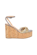 SANDÁLIA PLATAFORMA EM COURO CHUMBO COM SOLADO EM CORTIÇA E ENFEITE METÁLICO