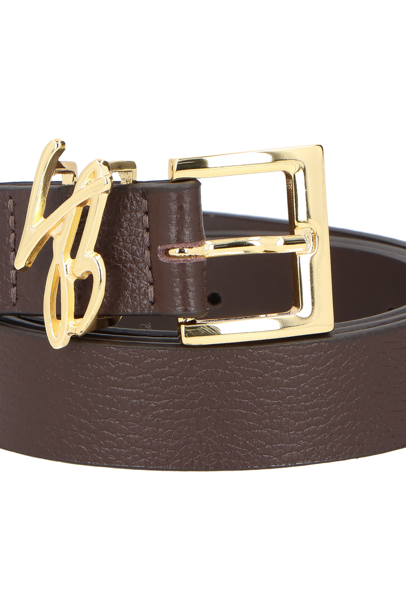 CINTO EM COURO CAFÉ COM LOGO LB DOURADO